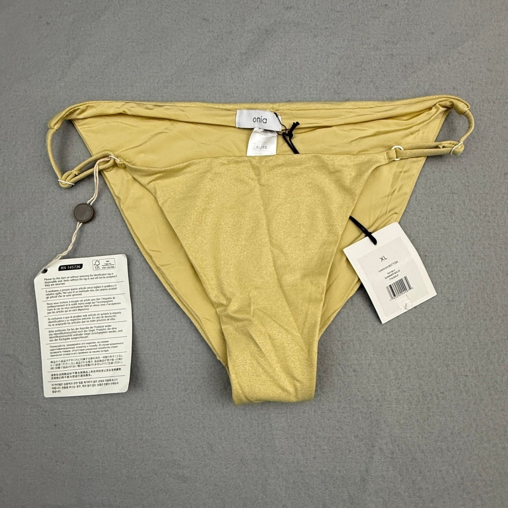Onia Hannah Bikini Bottom Womens XL Gold Shimmer Solid Low Rise Adjustable NEW